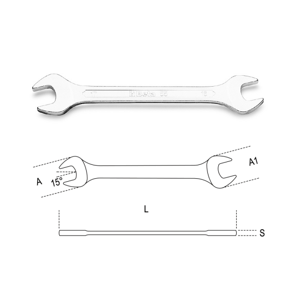 55AS # 1/4x9/32 ประแจปากตาย, ประแจ, ประแจปากตาย, BETA, BET-000550203, DOUBLE OPEN END WRENCHES