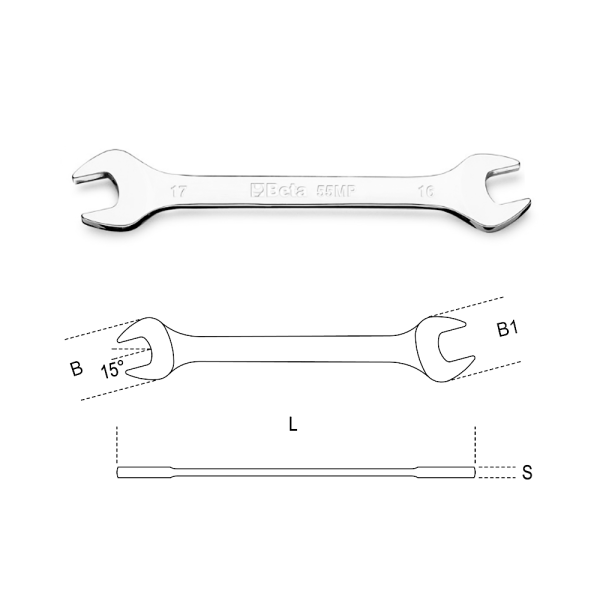 55MP #6X7 ประแจปากตาย ผิวเงา, ประแจ, ประแจปากตาย, BETA, BET-000550603, DOUBLE OPEN END WRENCHES BRIGHT