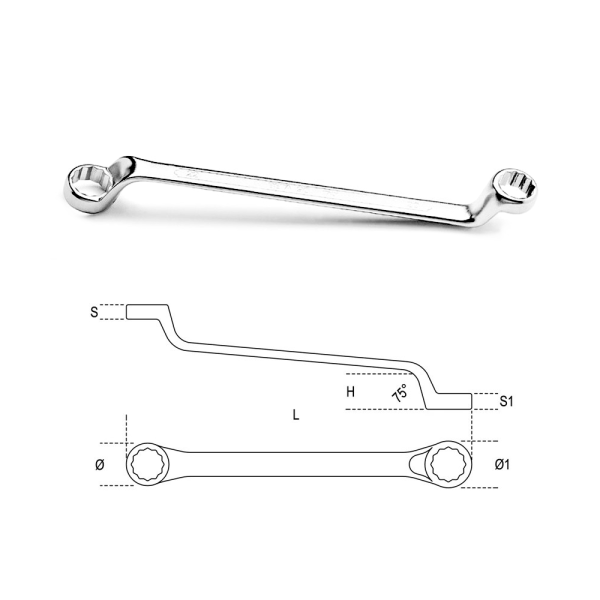 90 #5.5X7ประแจแหวน, ประแจแหวน, ประแจ, BETA, BET-000900003, DOUBLE DEEP OFFSET RING WRENCH